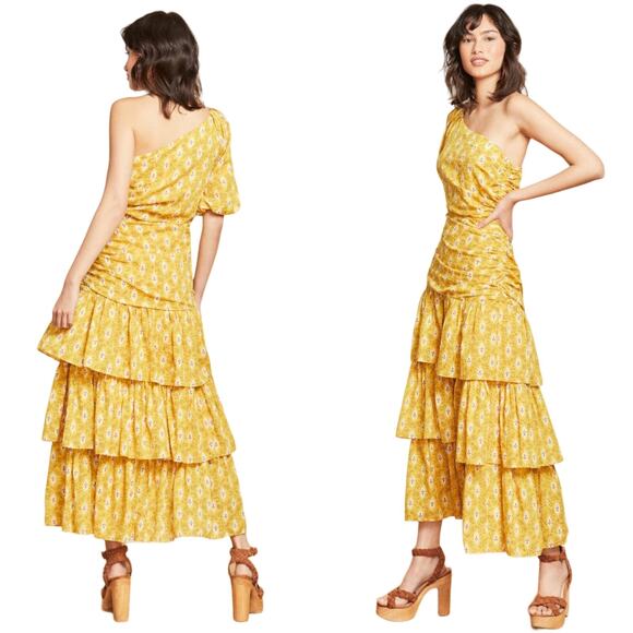 VERONICA BEARD Virginia Dress One Shoulder Floral Layered Yellow Cotton 6 NWT - Picture 12 of 12